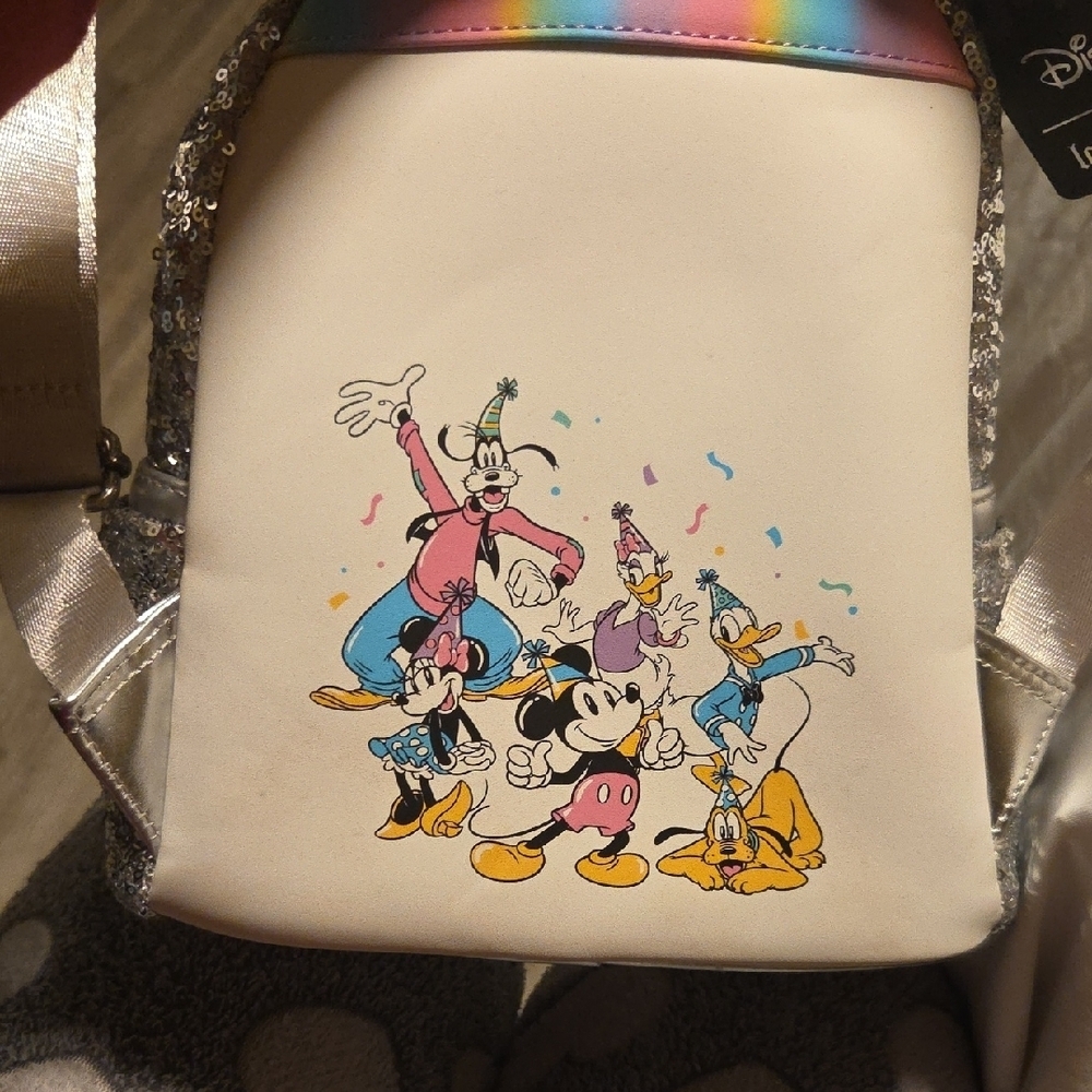 Loungefly Silver Sequin Backpack with Colorful Bow - Picture 7 of 12